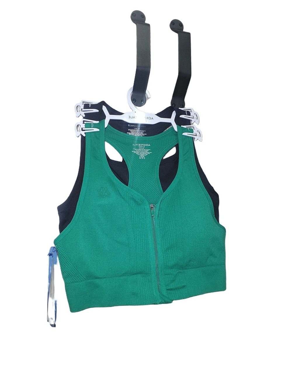 Areopostle Green And Black Front-Zip Athletic Sports Bra